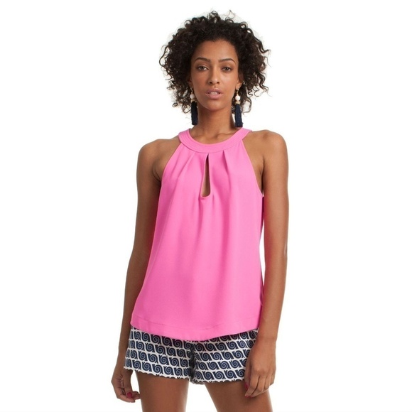 💕TRINA TURK💕 Temecula Flamingo Pink Keyhole Top - Picture 1 of 15